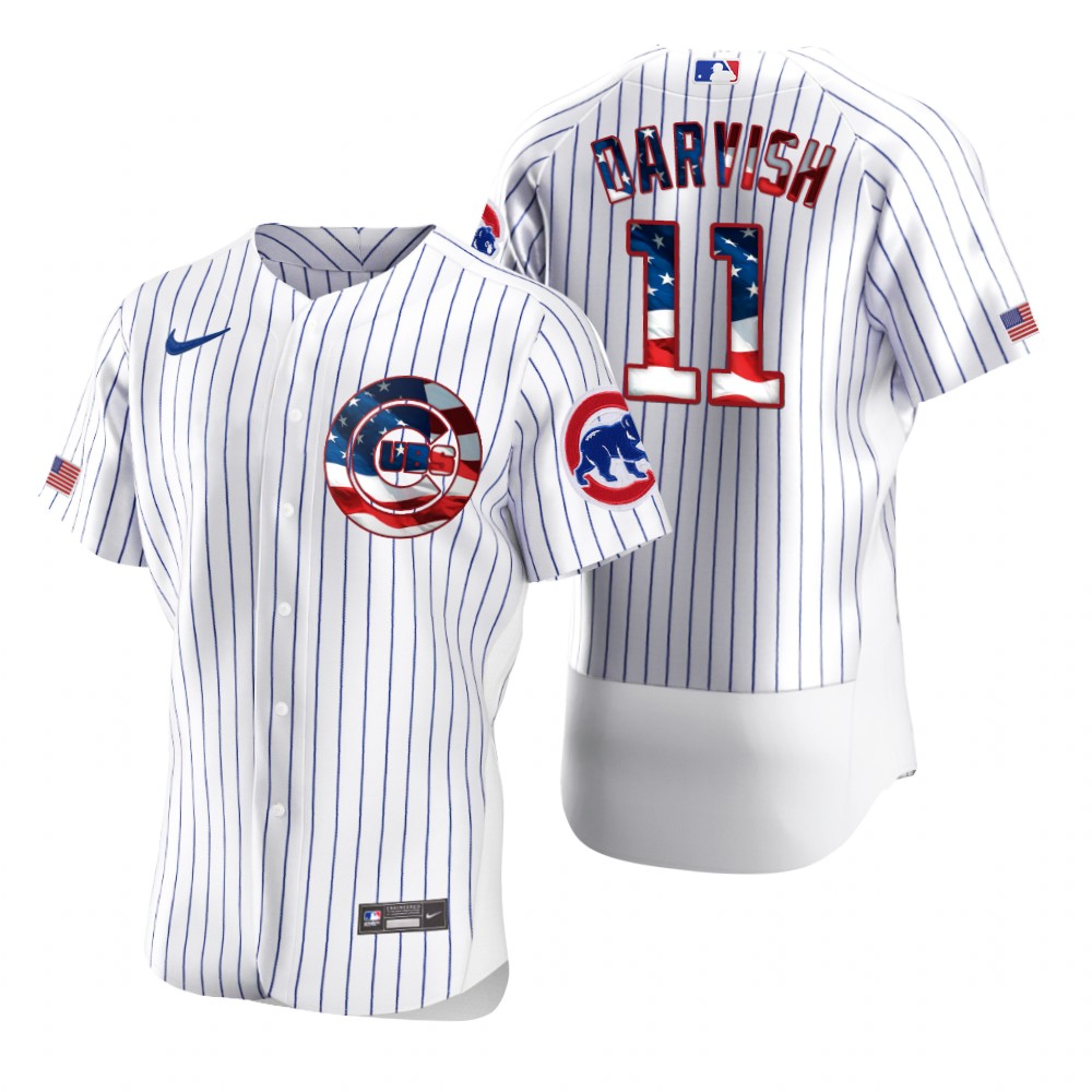 Chicago Cubs #11 Yu Darvish Men Nike White Fluttering USA Flag Limited Edition Authentic MLB Jersey